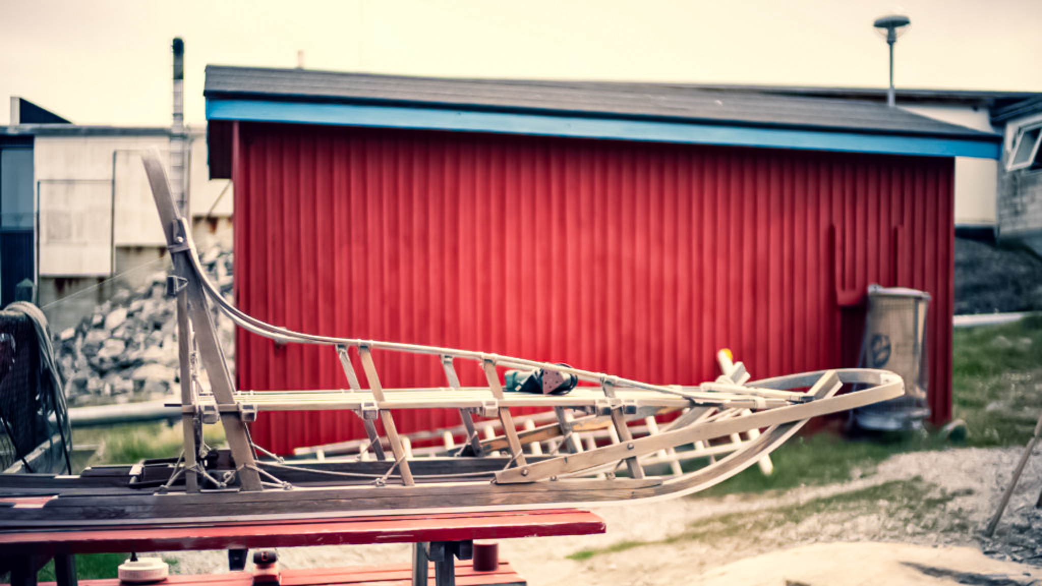 traditional greenlandic sleds in summer, greenland