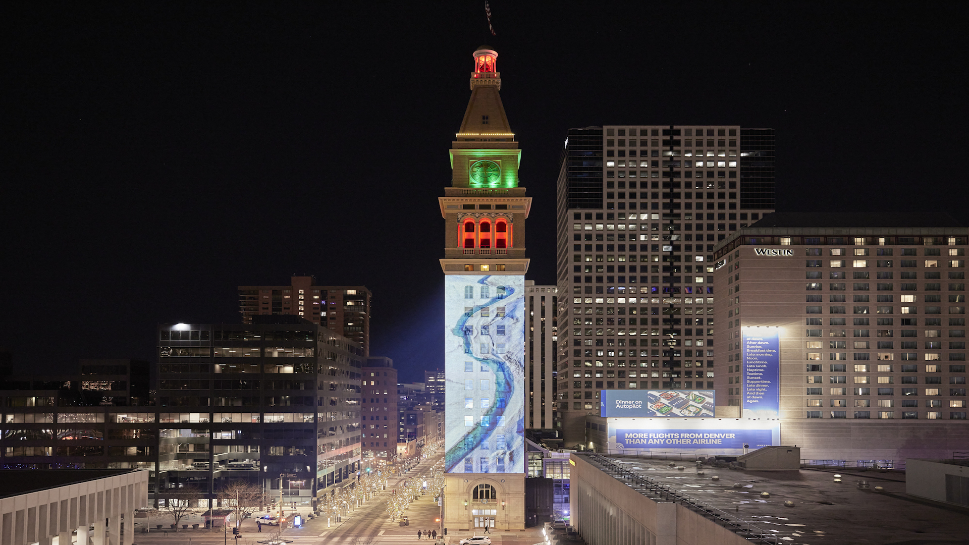 they called it -- large-scale urban projection at daniels & fisher tower, as part of the night lights denver project